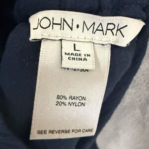 JOHN MARK Pants Women Large Solid Navy Blue Stretch Pull On Wide Leg Comfort